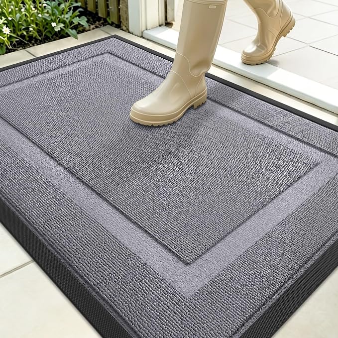 OLANLY Front Door Mat Outside 35x23, All-Season Heavy-Duty Rubber Doormat | Classic Gray, Absorbent, Stain and Fade Resistant, Non-Slip Backing, Low-Profile Indoor Outdoor Floor Mat for Entryway