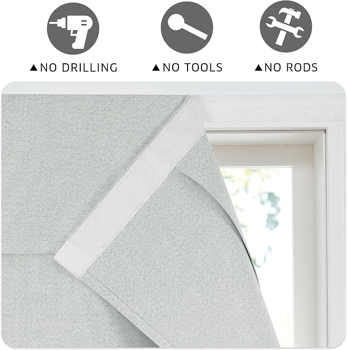 RYB HOME 100% Blackout Curtains for French Door, Privacy Lightweighted Door Window Curtains Thermal Insulated for Kitchen Living Room Easy to Install Blinds, W30 x L69 inch, 1 Pc, Greyish White