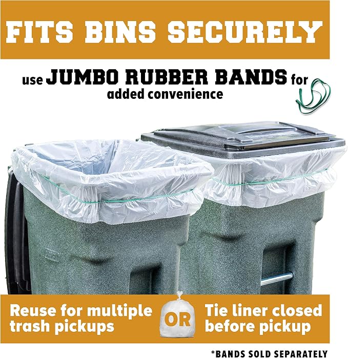 Plasticplace 64-65 Gallon Trash Can Liners for Toter │ 1.5 Mil │ Clear Heavy Duty Garbage Bags │ 50” X 60” (50Count) (W65LDCTL)