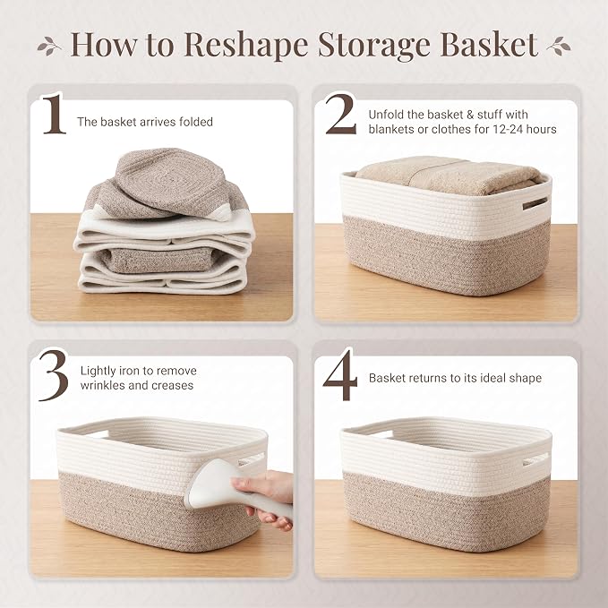5 Pack Storage Baskets for Shelves, 17"x13"x7.5" & 7"x7"x3.5" | Cotton Rope Woven Baskets for Organizing, 2 Sizes Organizer Bins, Baskets for Shelves, Nursery, Toys, Closets, Laundry & Home