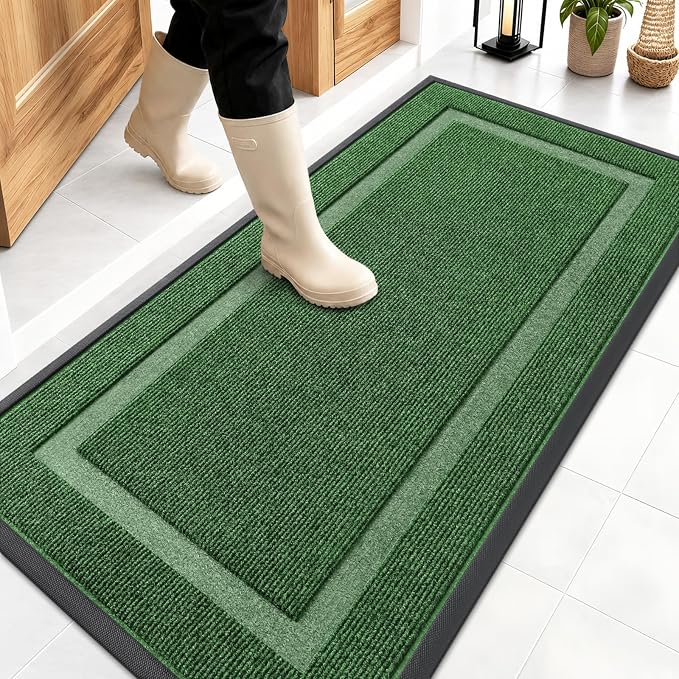 OLANLY Front Door Mat Outside 47x23, All-Season Heavy-Duty Rubber Doormat | Green, Absorbent, Stain and Fade Resistant, Waterproof Non-Slip Backing, Low-Profile Indoor Outdoor Floor Mat for Entryway