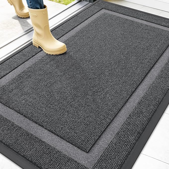 OLANLY Front Door Mat Outside 47x32, All-Season Heavy-Duty Rubber Doormat | Grey, Absorbent, Stain and Fade Resistant, Waterproof Non-Slip Backing, Low-Profile Indoor Outdoor Floor Mat for Entryway
