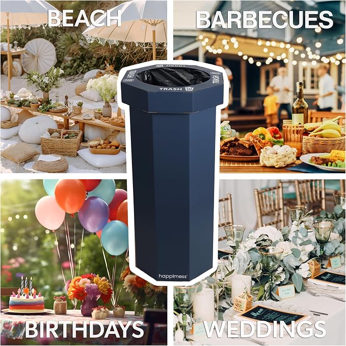 happimess Fleur 25 Gal Trash Can Bin, Denim Blue, Set of 2 | Event Recycling, Traditional Classic Disposable Corrugated Cardboard, 32" Height, 16" Width, 16" Depth