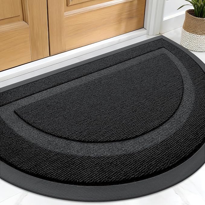 OLANLY Half Circle Front Door Mat Outside 71x23 All-Season Rubber Doormat | Jet Black, Absorbent, Heavy-Duty, Stain Fade Resistant, Waterproof Non-Slip Backing, Low-Profile Indoor Outdoor Entryway Mat
