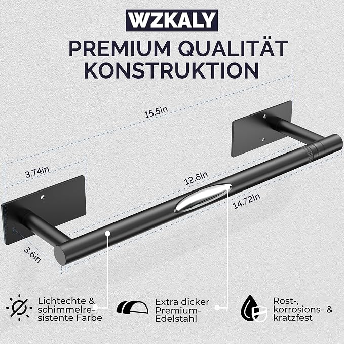 Matte Black Paper Towel Holder Under Cabinet Self Adhesive | 304 Stainless Steel Post Pivoting Design Wall Mounted & No Drilling for Kitchen Waterproof & Rustproof, Square Base