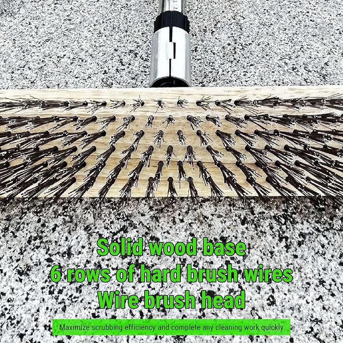 Stainless Steel Deck Scrub Brush with Long Handle - Heavy Duty Floor Scrubber Brush with Pole, Moss Remover Wire Cleaning Brushes for Concrete Floor, Patio, Garden, Garage