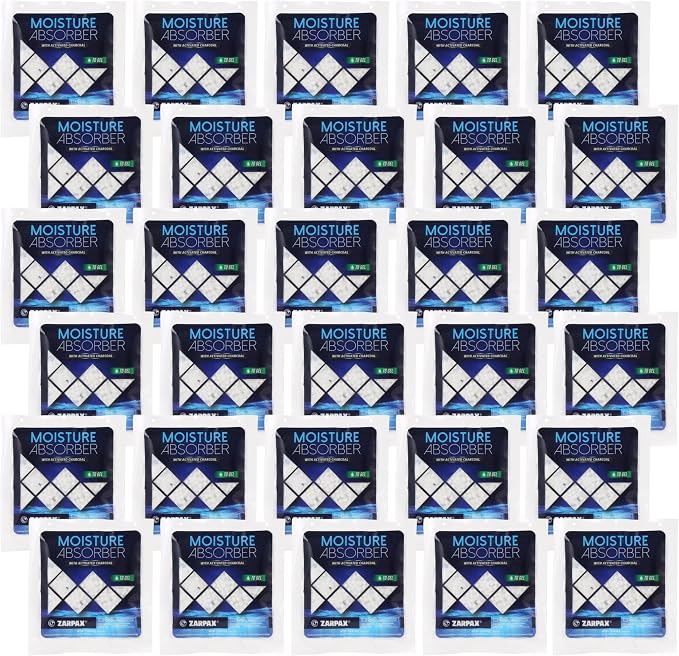 Moisture Absorber Sachets Activated Charcoal 1.4 oz/40g - Remove Excess Moisture In Air - Desiccant Dehumidifier for Closet, Drawer, Safe, Storage - Dampness & Humidity Control - Set of 30