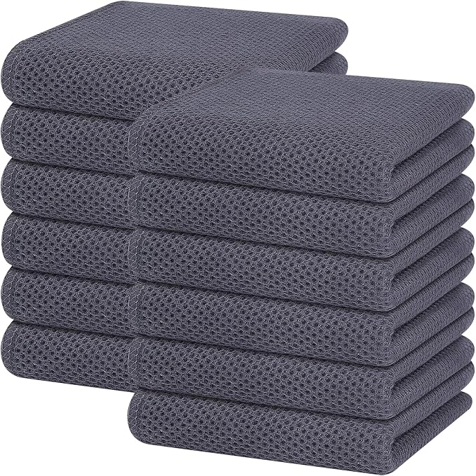 Homaxy 100% Cotton Waffle Weave Kitchen Dish Towels 12-Pack, Dark Grey | 13 x 28 Inches, Ultra Soft Absorbent Dish Towels, Quick Drying Cleaning Towels