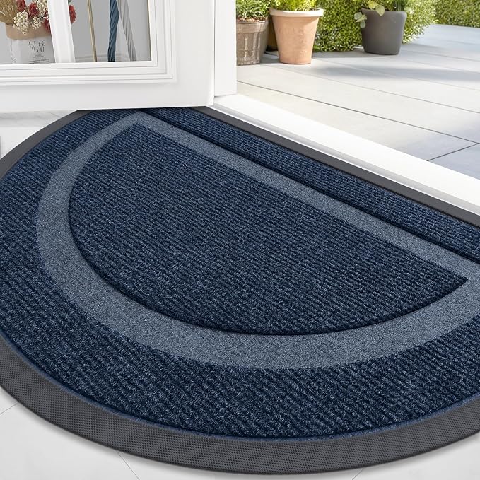 OLANLY Half Circle Front Door Mat Outside 71x47 All-Season Rubber Doormat | Blue, Absorbent, Heavy-Duty, Stain and Fade Resistant, Waterproof Non-Slip Backing, Low-Profile Indoor Outdoor Entryway Mat