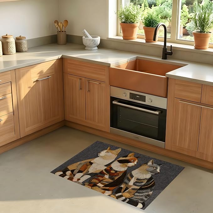 Three Cats Area Rug 15.7x23.6 Inch, Faux Cashmere Non Slip Floor Mat, Vintage Cat Decorative Rug for Entryway Bedroom Kitchen (Three Cats, 15.7x23.6inch)