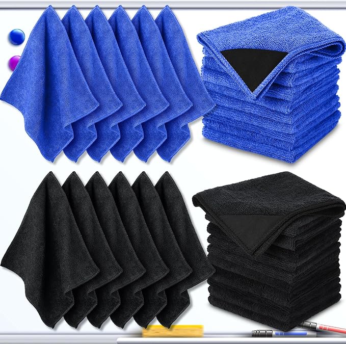 Tudomro 30 Pcs Magnetic Microfiber Cleaning Cloth, Black, Blue | 10'' x 10'', Dry Erasers Bulk, Whiteboards Dry Erase Cloth, Cleaner Reusable, Home, Office,