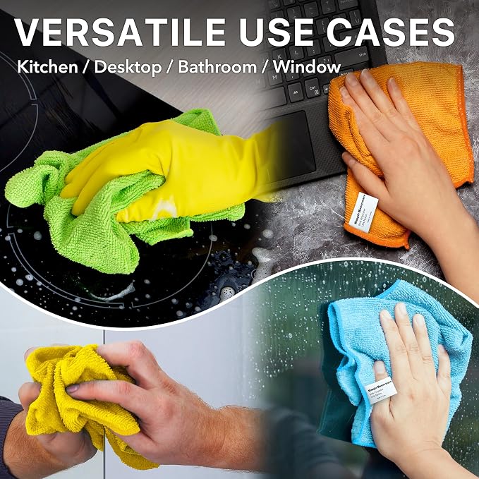 Simple Houseware 12" x 12" Microfiber Cleaning Cloth 50 Pack, 4 Colors
