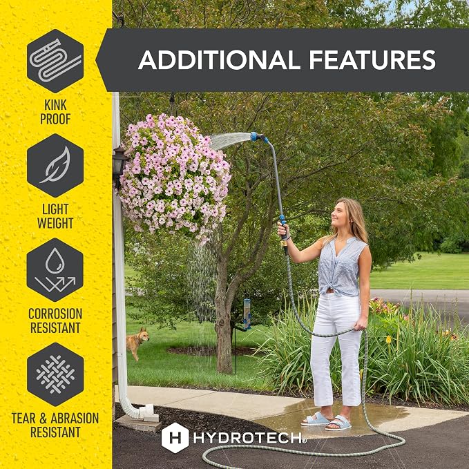 HydroTech 100 ft Expandable Burst-Proof Garden Hose, 5/8 in Diameter | Patented Force Control Technology delivers lightweight, kink-free flexibility, compact storage and dependable durability.