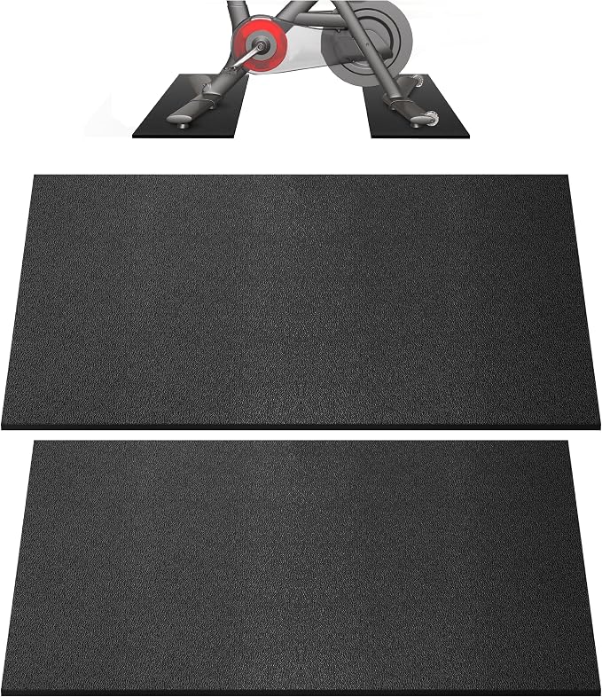 2-Piece Bike Mat Compatible with Peloton Bike, 6mm Floor Protector | Double bike mat compatible with Peloton bike, 6mm, providing non-slip waterproof protection for hardwood or carpet