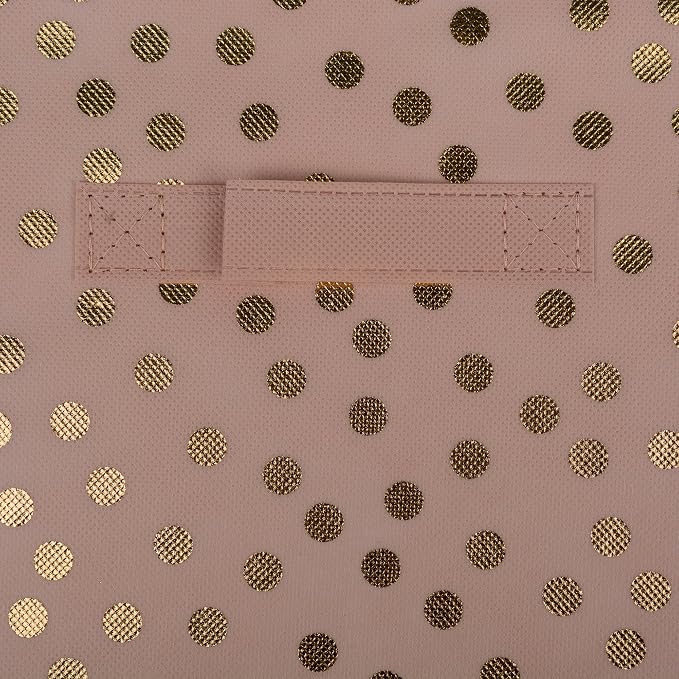 DII Woven Polyester Storage Bin, Polka Dot, Pink & Gold, Small Set of 2
