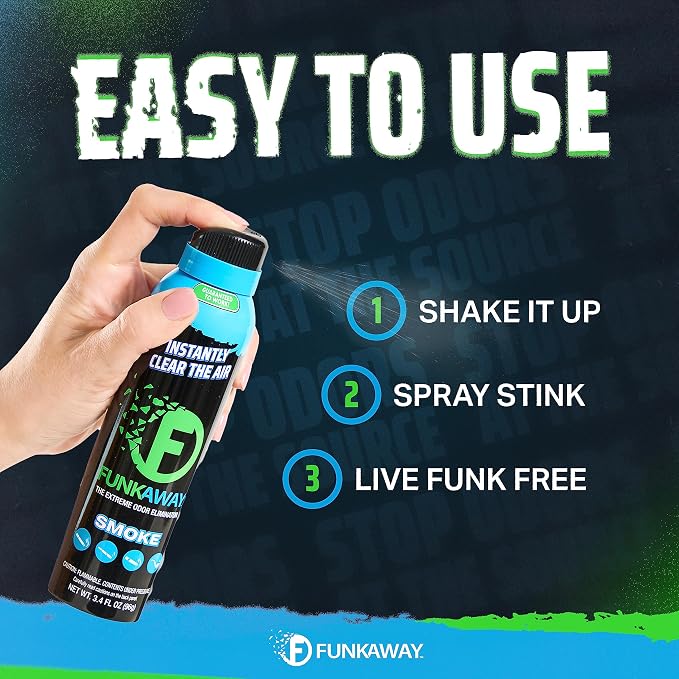 FunkAway Smoke Odor Eliminator Spray (3.4 oz - 8 Pack) Air Fresheners for Airborne Odors, Smoke Remover and Odor Neutralizer Room Spray that Attacks Funk at the Source