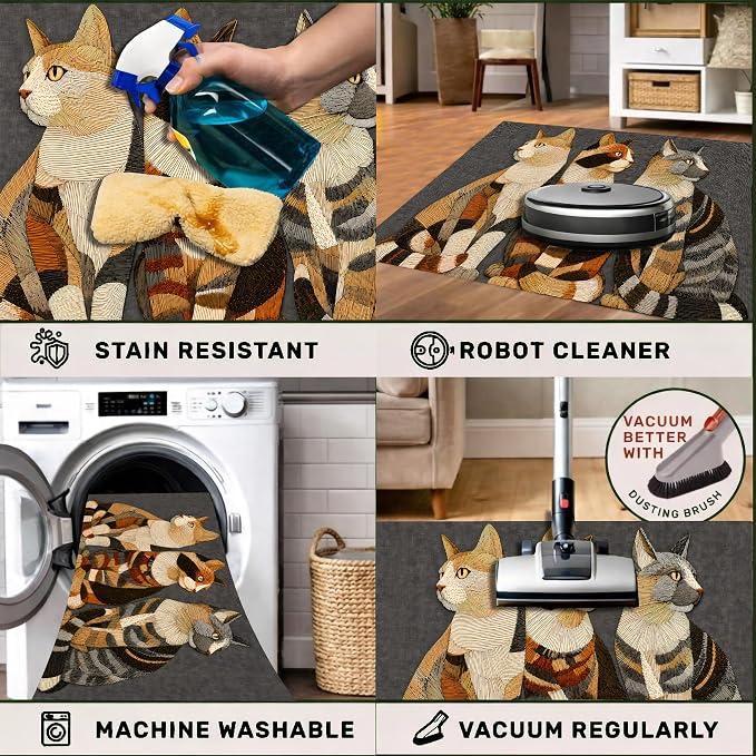 Three Cats Area Rug 15.7x23.6 Inch, Faux Cashmere Non Slip Floor Mat, Vintage Cat Decorative Rug for Entryway Bedroom Kitchen (Three Cats, 15.7x23.6inch)