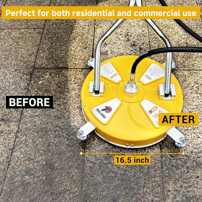 Tool Daily 16.5" Pressure Washer Surface Cleaner with Dual Handle, 4500 PSI | Surface Cleaner for Pressure Washer Attachment with 4 Wheels for Driveway, Sidewalk, Patio, Deck Cleaning