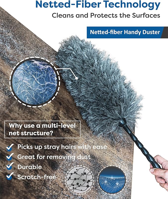 Feather Duster Kit with 5.6ft Extension Pole, 4 Dusting Brush for Cleaning Home Wall Ceiling Fan Cobweb, Microfiber Static Washable Dusters, Black Dark Gray