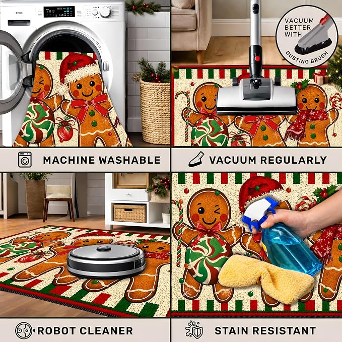 Gingerbread Christmas Rug 15.7x23.6 in, Faux Cashmere Non Slip Mat (Gingerbread Man, 15.7x23.6inch)
