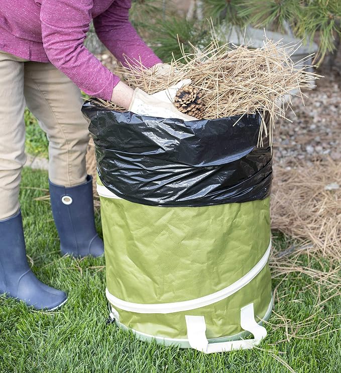 BIRDROCK HOME Collapsible Lawn and Leaf Waste Bag with Lid - 30 Gallon - Heavy Duty Reusable Camping Trash Can - Hardshell Bottom for Yard Debris, Garage Storage - Portable Garden Bin - Green | Heavy Duty Reusable Camping Trash Can with Hardshell Botto...