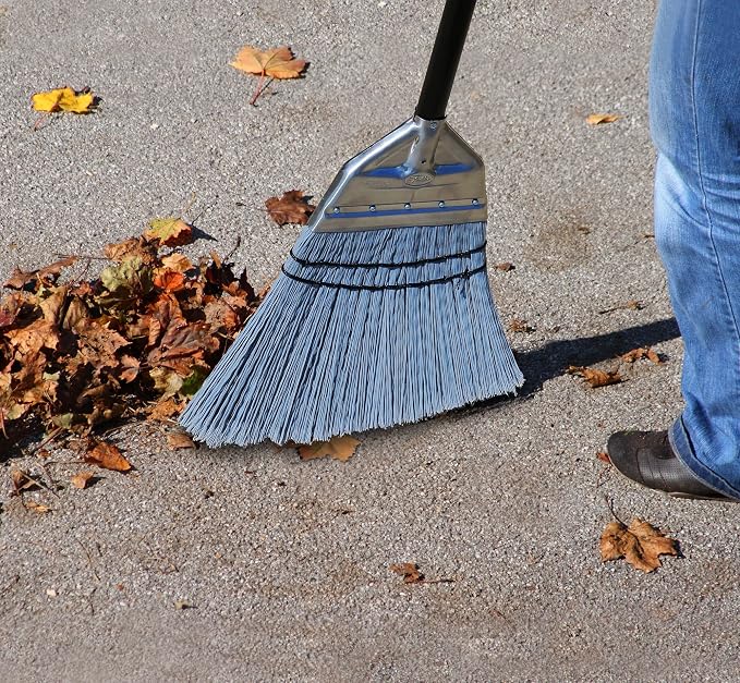 Fuller Brush Angle Broom – Heavy Duty Broom with Split End Bristles, Steel Handle, Indoor/Outdoor Floor Sweeper for Home, Garage, Patio