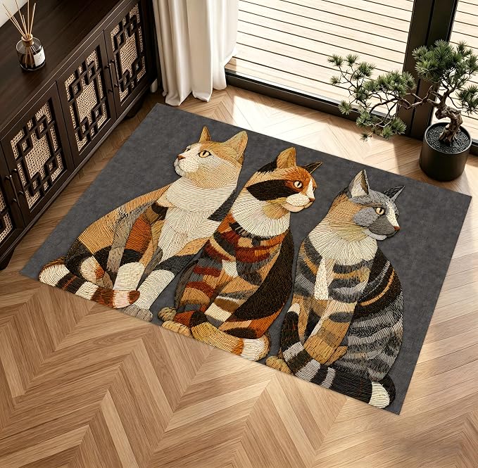 Three Cats Area Rug 15.7x23.6 Inch, Faux Cashmere Non Slip Floor Mat, Vintage Cat Decorative Rug for Entryway Bedroom Kitchen (Three Cats, 15.7x23.6inch)